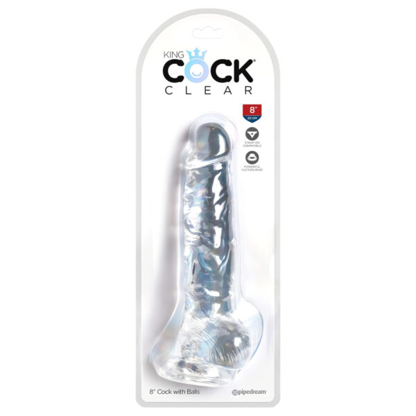 King Cock Clear 8 - Přísavkový dildo s varlaty (20 cm)