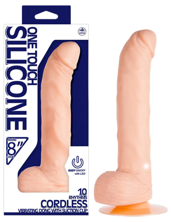 One Touch 8 - Silikonový vibrátor s varlaty (přírodní)