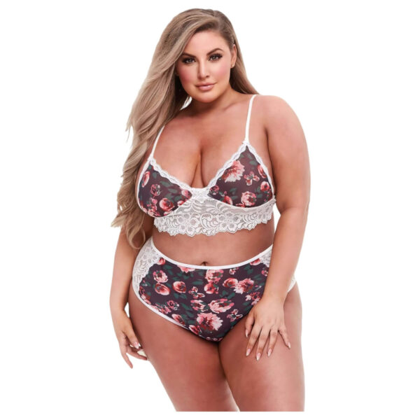 Baci Plus Size - Květinová krajková podprsenková souprava