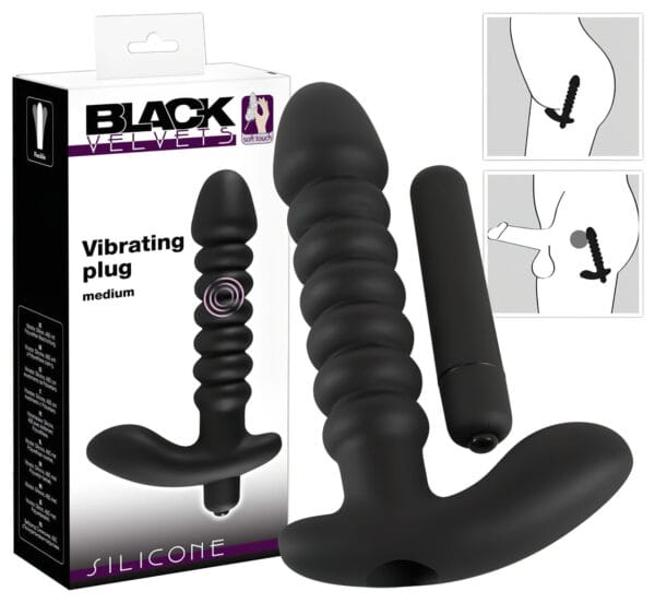 Black Velvet vroubkovaný vibrátor - střední (černý)