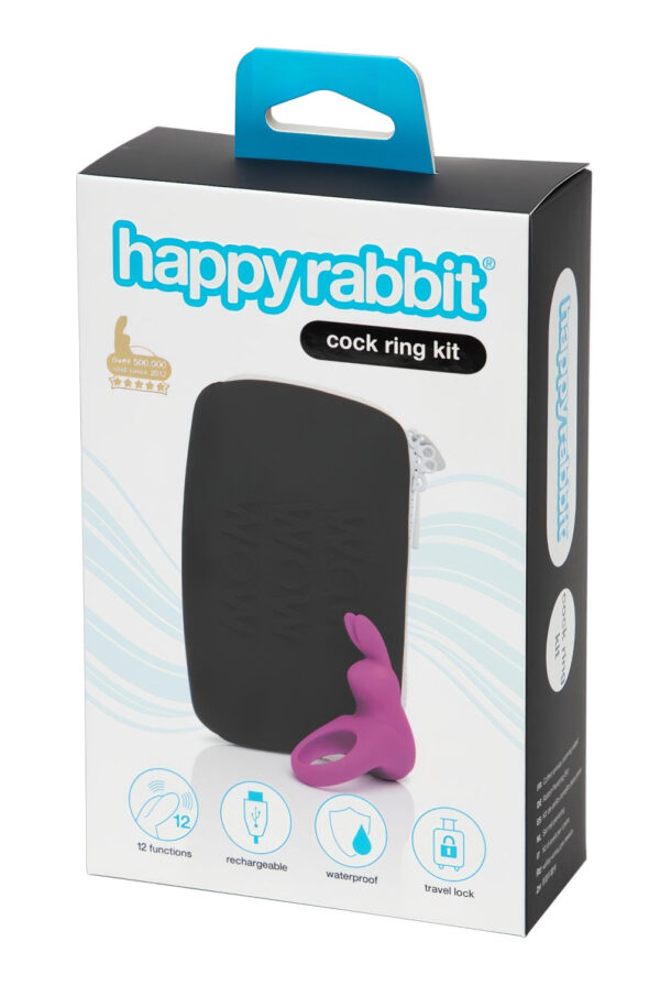Happyrabbit Cock Kit - vibrační kroužek na penis se skladovacím pouzdrem (fialová)
