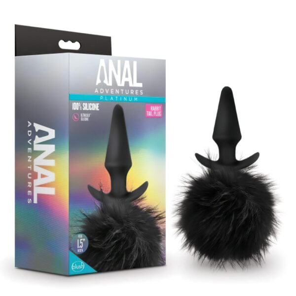 Anal Adventures Platinum - anální kolík s králičím ocasem (černý)
