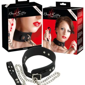 Bad Kitty - silikonový obojek a vodítko (černé)