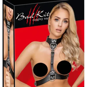 Bad Kitty - tělový postroj z imitace kůže s D-kroužky (černý)