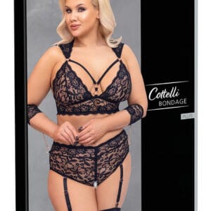 Cottelli Bondage Plus Size - krajková podprsenka sada (černá) - 4XL