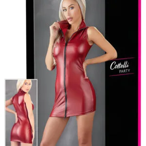 Cottelli Party - lesklé minišaty bez rukávů se zipem (červené)