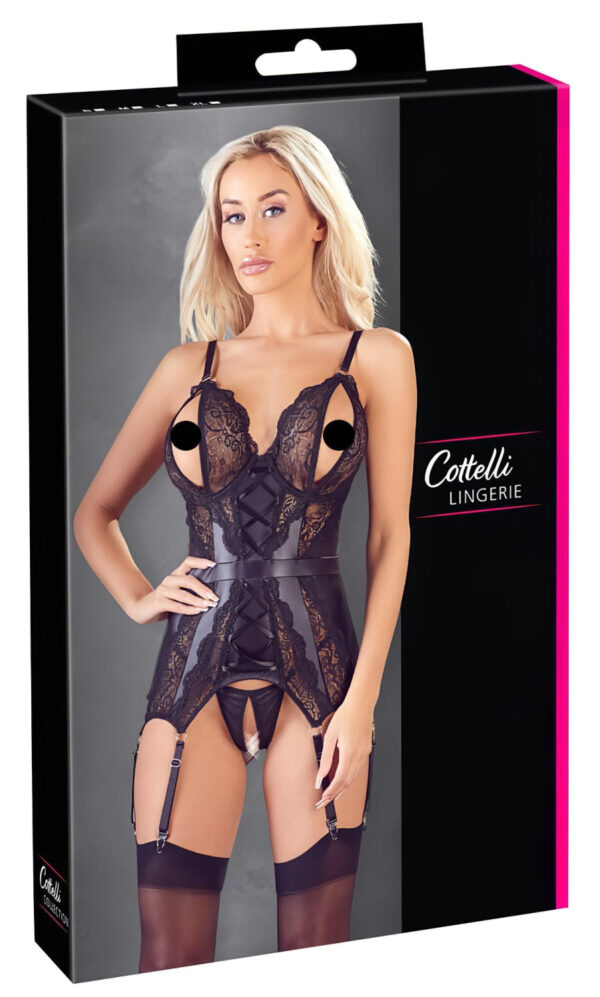 Cottelli - krajkový otevřený top a tanga (černé) - XL