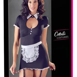 Cottelli - šaty s podvazky pro služebnou (černobílé) - XL