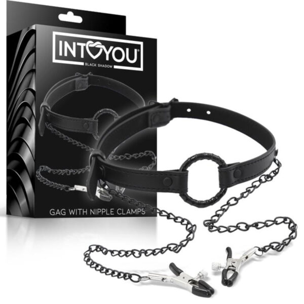 INTOYOU - roubík s svorkami na bradavky (černý)