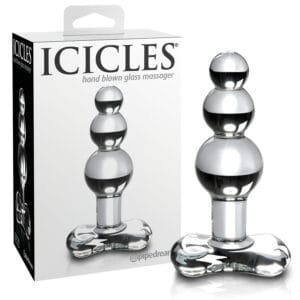 Icicles No. 47 - trojitý perlový skleněný anální kolík (průhledný)