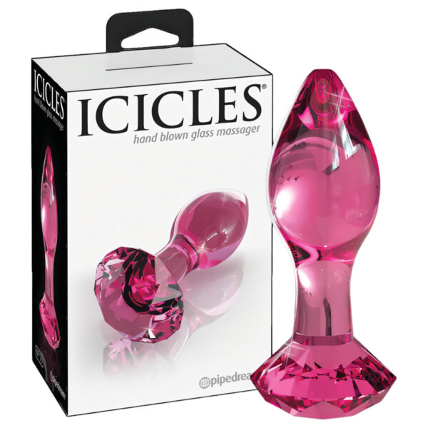 Icicles No. 79 - skleněný anální kolík ve tvaru kuželu (růžový)