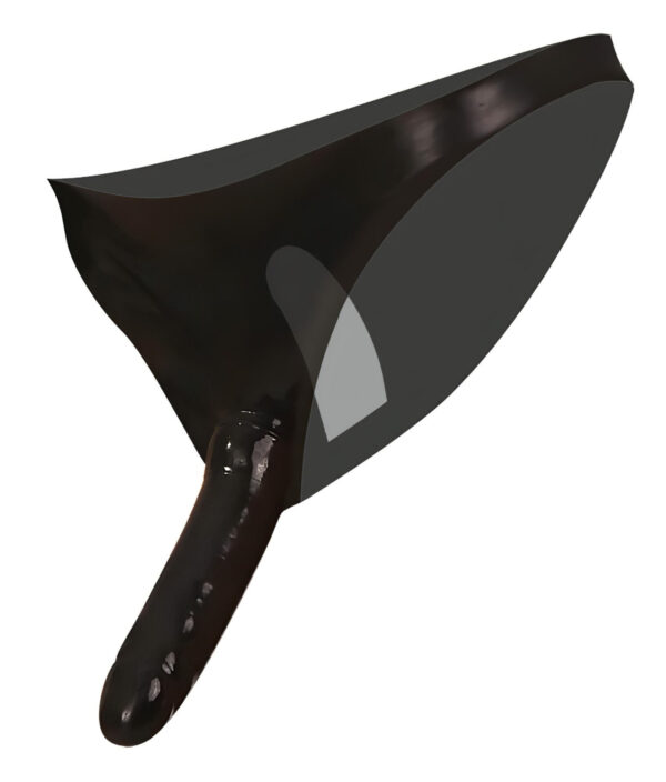 LATEX - kalhotky s vnitřním a vnějším dildem - černé (S-L)