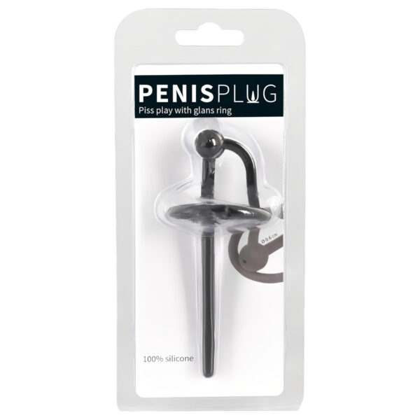 Penisplug - silikonový žaludový kroužek s dutým dilatátorem (černý)