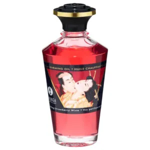 Shunga - zahřívací masážní olej - šampaňské-jahoda (100ml)