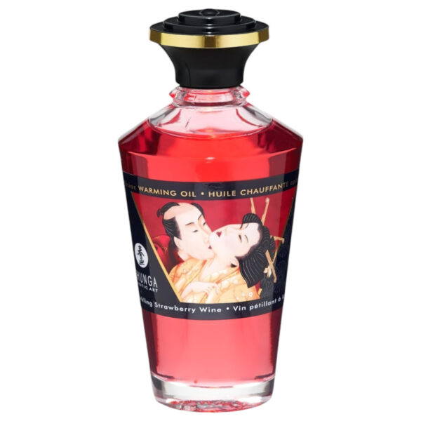 Shunga - zahřívací masážní olej - šampaňské-jahoda (100ml)