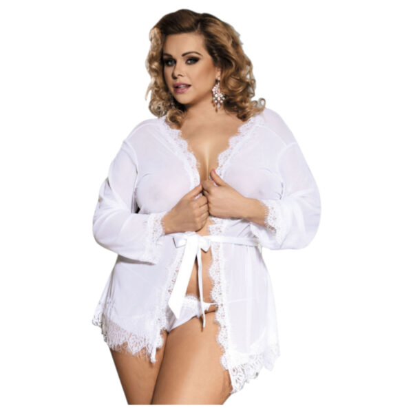 Subblime Queen Plus - krajkový župan set - bílá (XL-2XL)