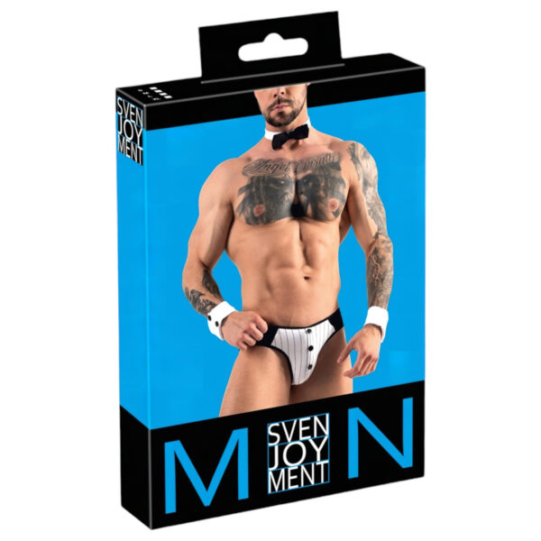 Svenjoyment - pánská tanga číšnický kostým (černá-bílá) - XL