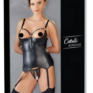 Cottelli Bondage - lesklý top s podpůrnou podprsenkou a pouty (černý) - L