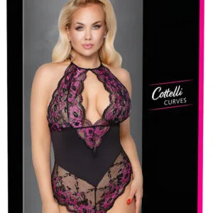 Cottelli Plus Size - květinové body (černá-fialová)