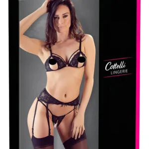 Cottelli - otevřená krajková souprava prádla (černá) - XL