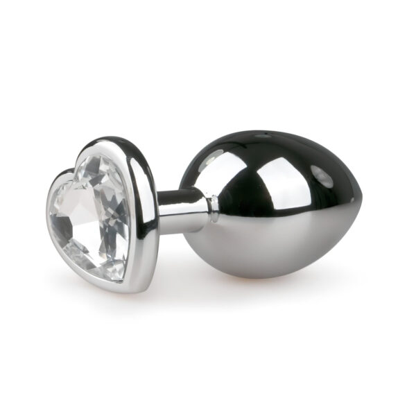 Easytoys Metal No.7 - anální plug se srdcem a bílým kamenem - stříbro
