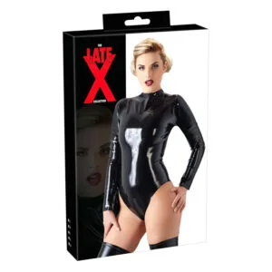 LATEX - černé dámské body s dlouhým rukávem - L