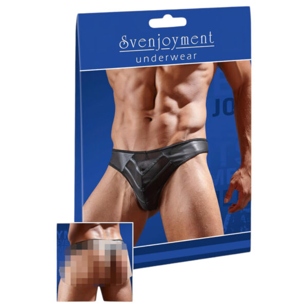Lesklé pánské tanga s průhledným panelem (černé) - XL
