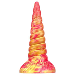 Metallic Anal - silikonové dildo jednorožec - 17cm (růžovo-zlaté)