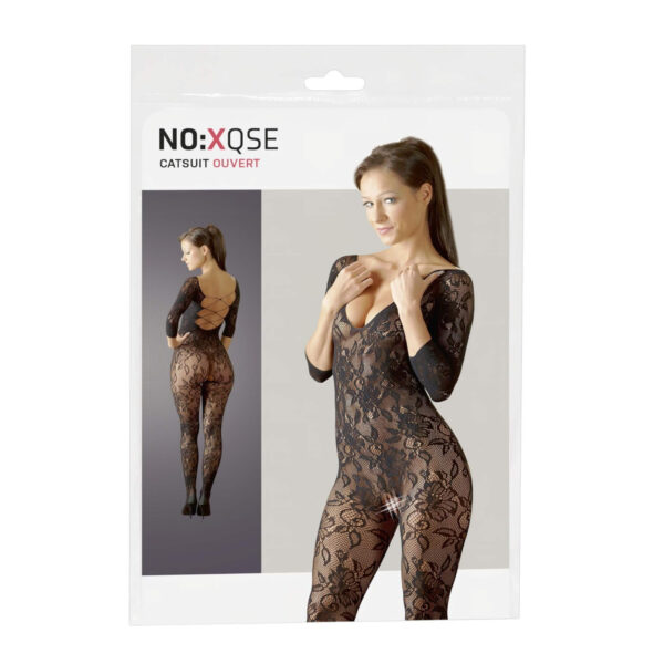 NO:XQSE - Květinový catsuit - černá (S-L)