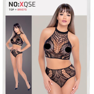 NO:XQSE - dvoudílný síťovaný oděv - černý (S-L)