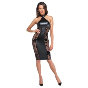 Noir - lesklé halter šaty (černé) - L