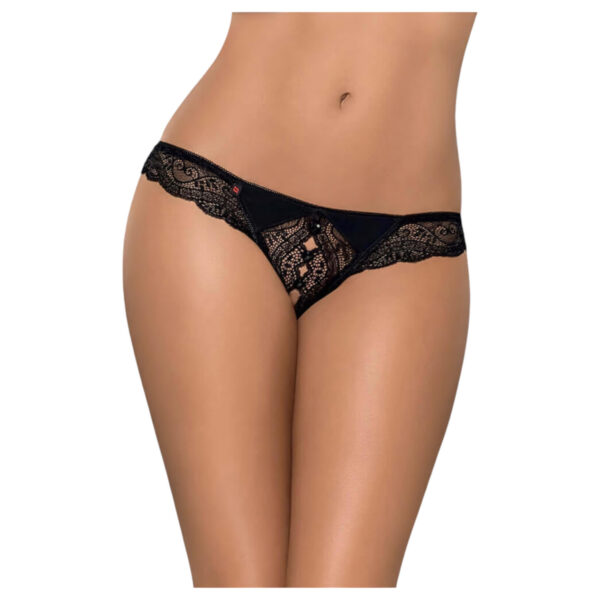 Obsessive Miamor - kamínková otevřená krajková tanga (černá) - L/XL