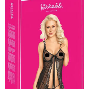 Polibek - otevřený babydoll (černý)