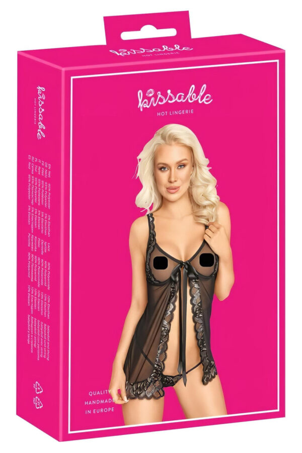 Polibek - otevřený babydoll (černý)