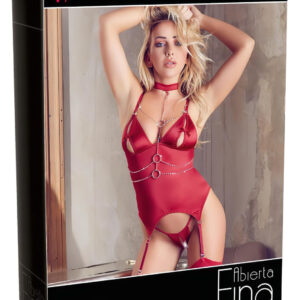 Abierta Fina - Třpytivý řetízkový top a tanga (červená) - XL