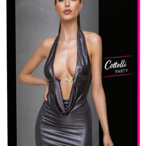 Cottelli Party - šaty s nákrčníkem (stříbrné) - M