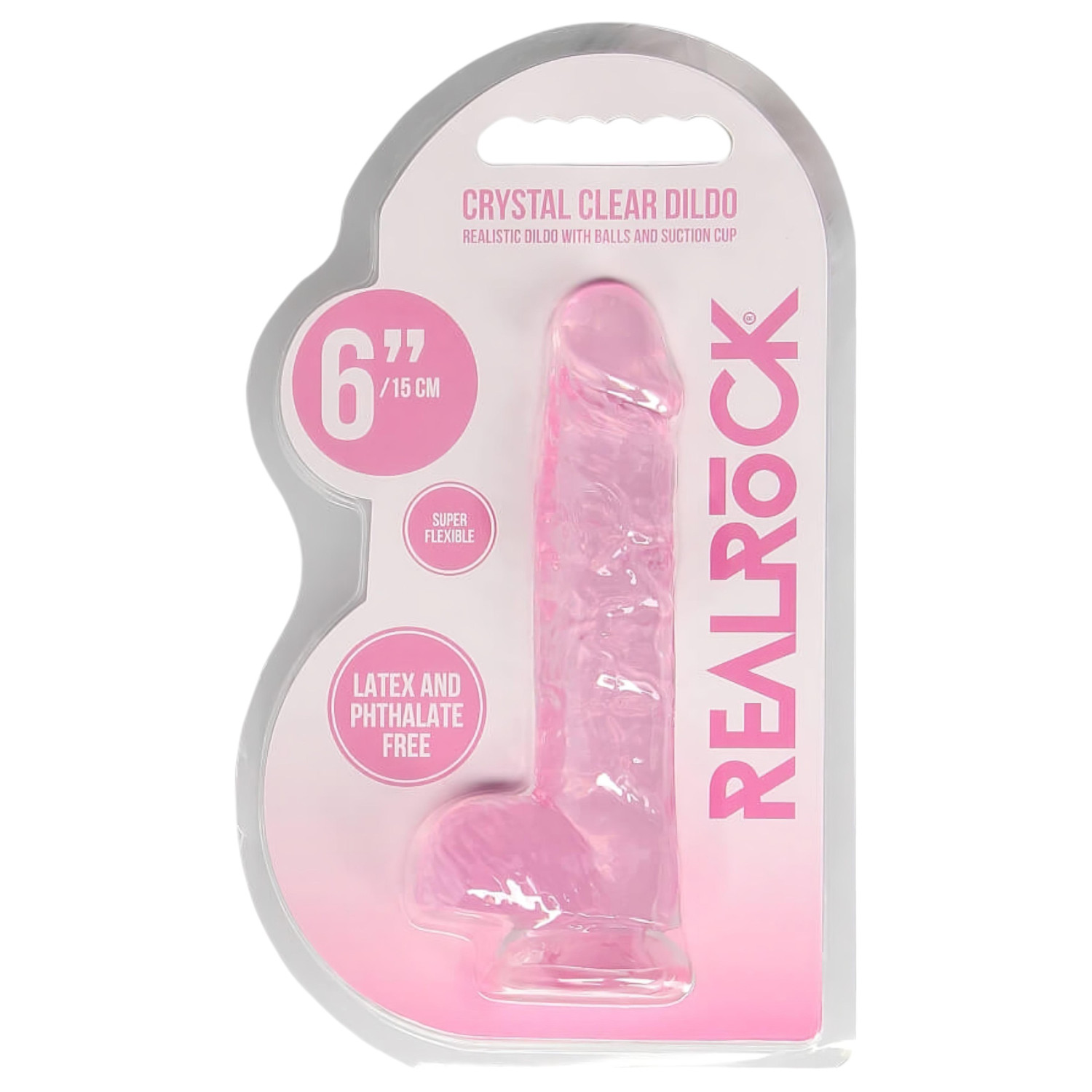 REALROCK - průhledné realistické dildo - růžové (15 cm)