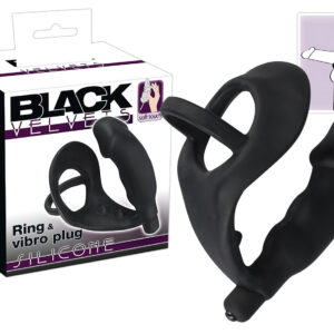 Black Velvet - anální vibrátor s kroužky na penis a varlata (černý)