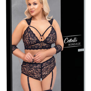 Cottelli Bondage Plus Size - krajková podprsenka sada (černá) - 3XL