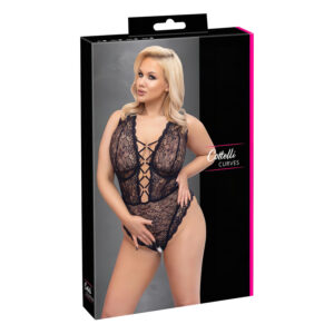 Cottelli Curves Plus Size - průhledné vzorované body (černá)