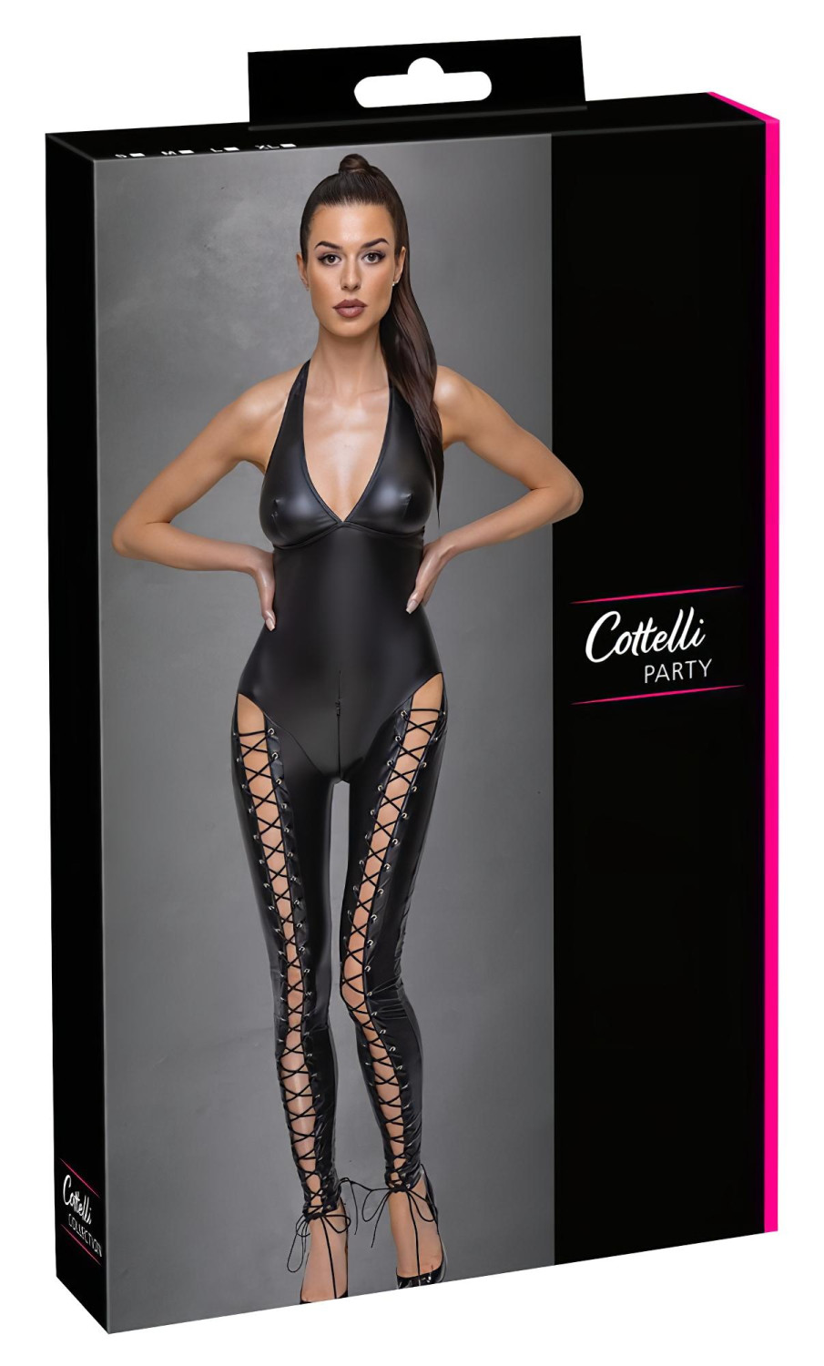 Cottelli Party - černý stojáčkový korzetový overal - XL