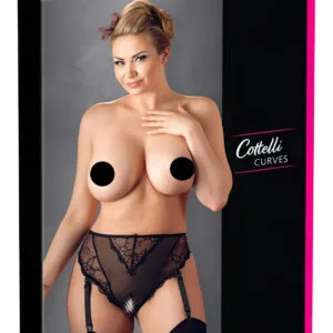 Cottelli Plus Size - krajková kalhotky s podvazky (černá) - XXXXL