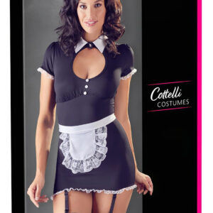 Cottelli - šaty s podvazky pro služebnou (černobílé) - L