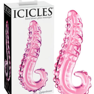 Icicles No. 24 - žebrované skleněné dildo jazyk (růžové)