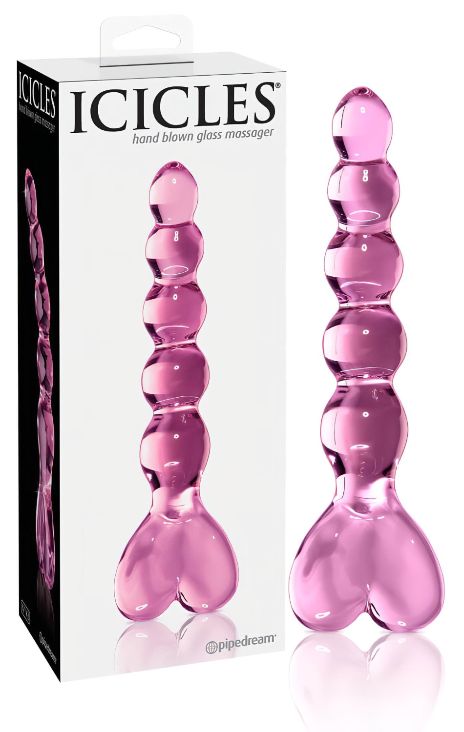 Icicles No. 43 - korálové skleněné dildo ve tvaru srdce (růžové)