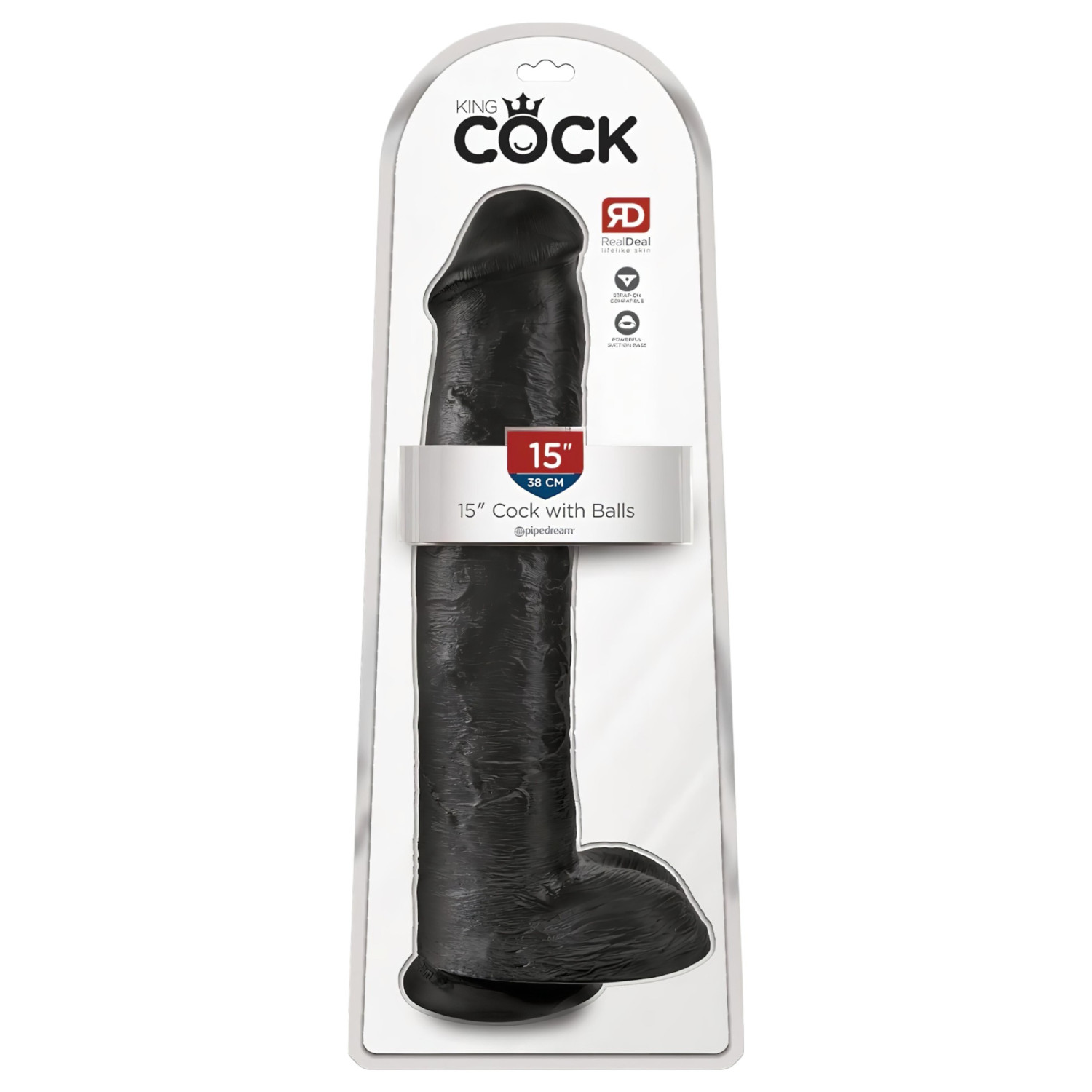 King Cock 15 - realistický dildo s přísavkou a varlaty (38cm) - černá