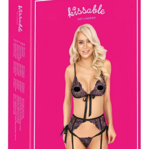 Kissable - růžovo-fialová výšivková podprsenka set (černý) - L/XL