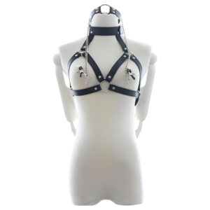 Latetobed - postroj s roubíkem a svorky na bradavky (černý)