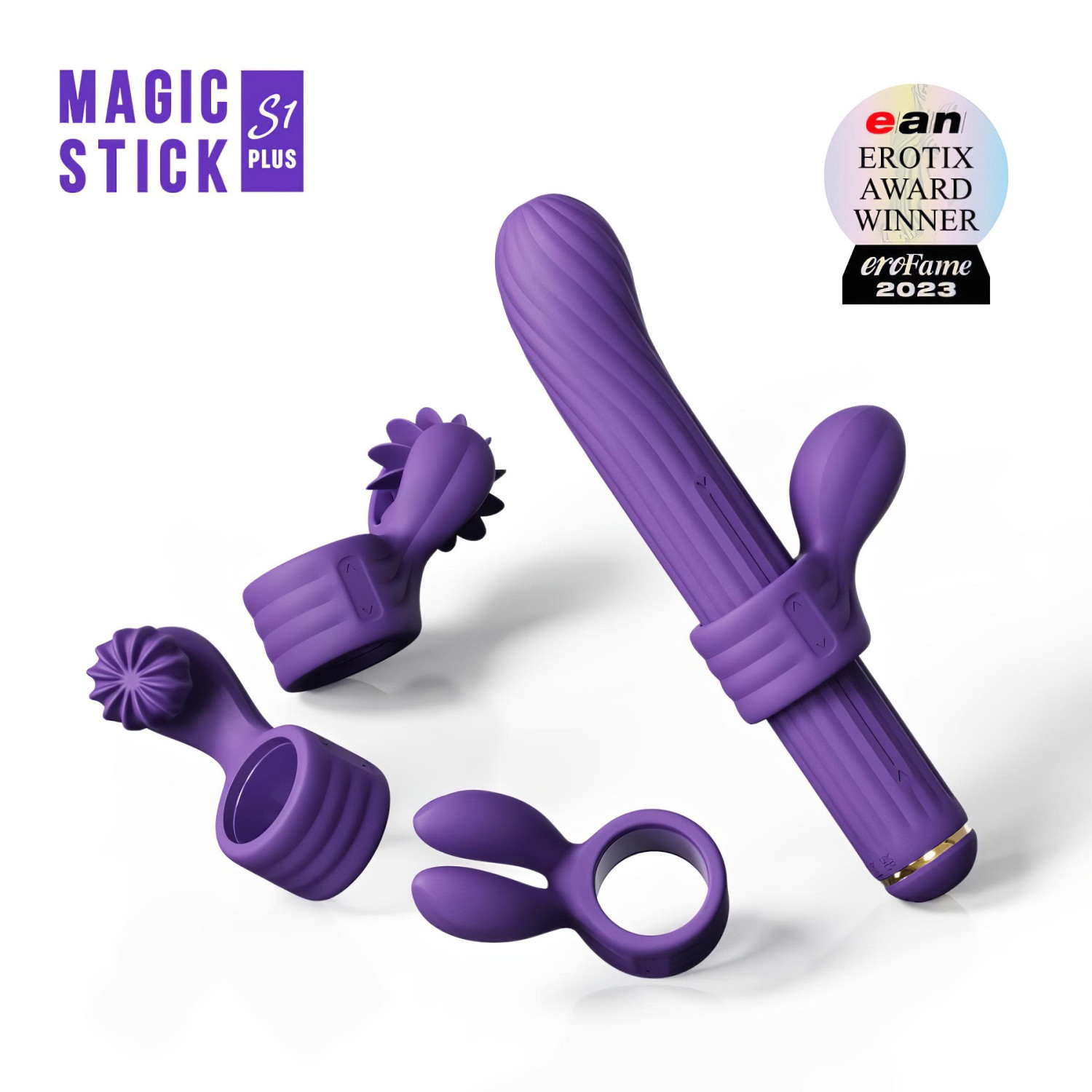 Magic Stick - vibrátor s vyměnitelnými nástavci (fialový)