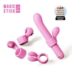Magic Stick - vibrátor s vyměnitelnými nástavci (růžový)